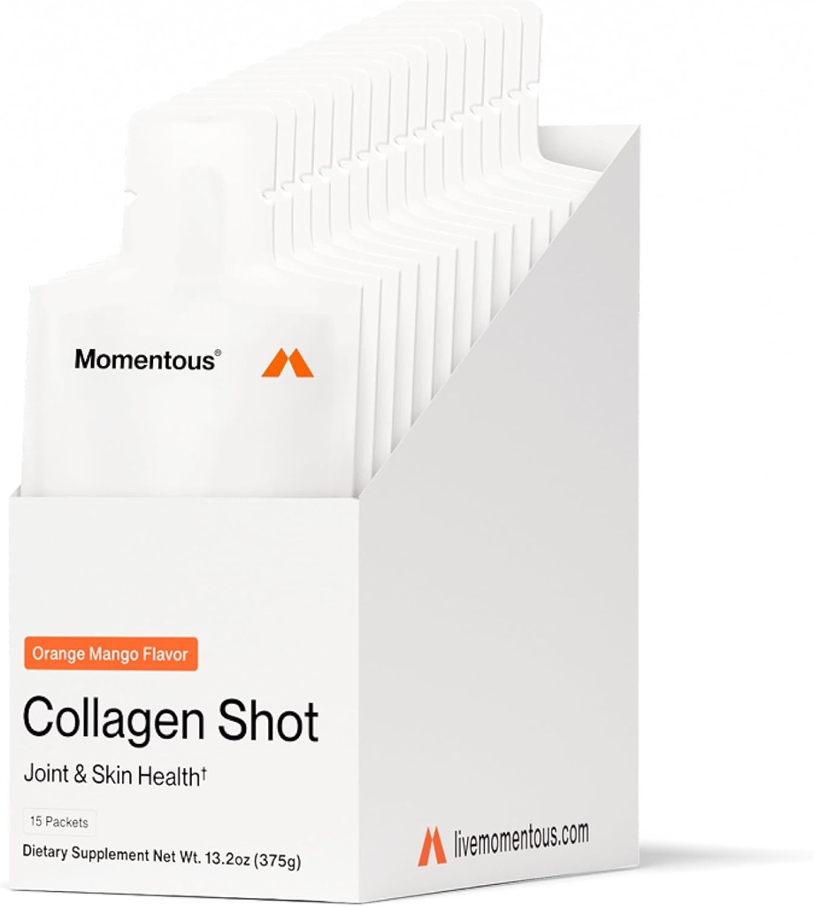 Momentous Collagen Shot Supplement - Hydrolyzed Bovine Collagen & Vitamin C Ortak, Bone, & Connective Tissue Health - NSF Spor için sertifikalı - Mango Orange - 25g/Serving - 15 Hizmet