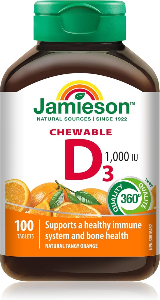 Jamieson Natural Tangy Orange Chewable Vitamin D 1000IU 100 δισκία