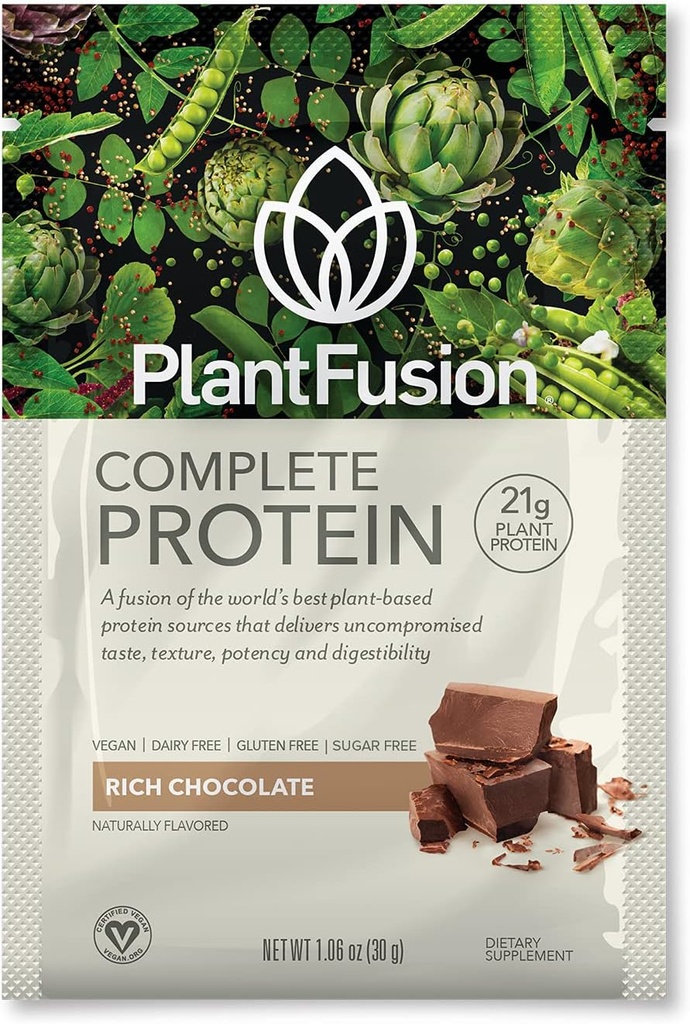 PlantFusion Complete Vegan Protein Toz - BCAAs, Digestive Enzymes and Pea Protein - Keto, Gluten Free, Soy Free, Non-Dairy, No Sugar, Non-GMO - Chocolate Pack 12