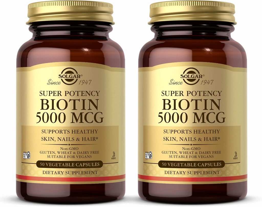 Solgar Biotin 5000 mcg - 50 Sebze Kapsülleri, 2 Paket - Sağlıklı Skin, Nails & Hair - Non-GMO, Vegan, Gluten Free, Süt Free, Kosher - 100 Toplam Hizmetler