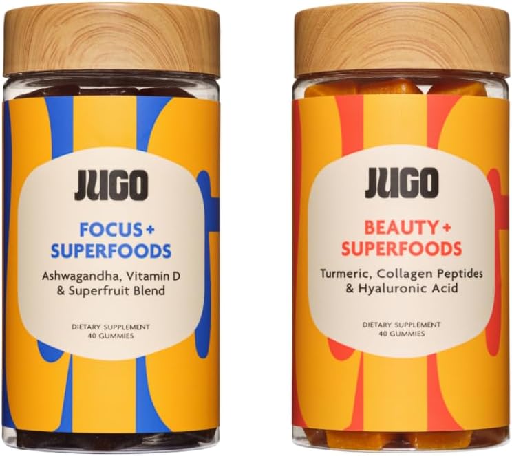 JUGO Beauty + Focus Gummies Bundle – Ashwagandha, Collagen & Biotin – Υποστηρίζει Focus, Stress Relief, Hair, Skin & Nails – Plant-based, Gluten-free