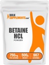 BulkSupplements.com Betaine HCl Toz - Betaine Hydrochloride Supplement, Digestive Support - Gluten Free, 750 mg per Service, 500g (1.1 lbs) (Pack of 1)