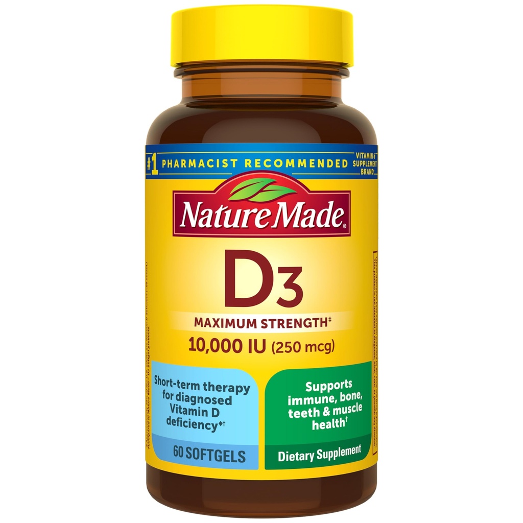 Doğa D3 10000 IU (250 mcg) Kemik ve Immune Health Support için D Supplement, 60 Softgels, 60 Day Supply