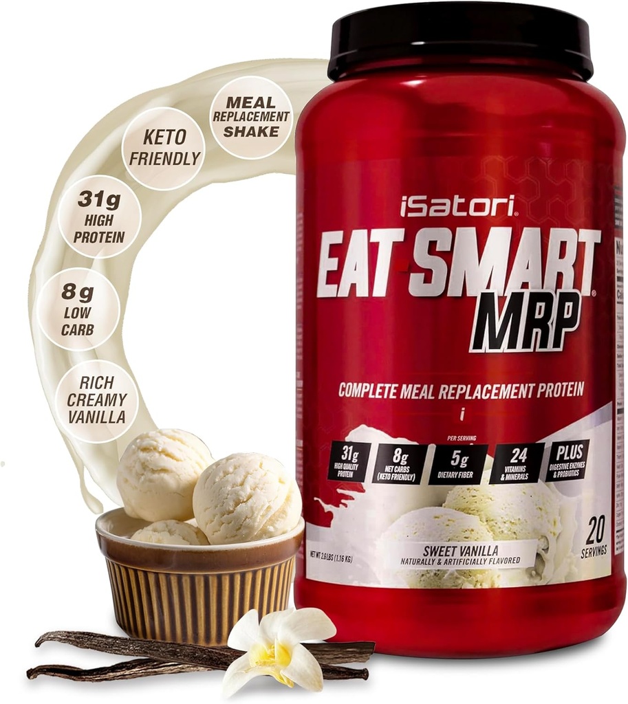iSatori Smart MRP, Yüksek Protein Meal Emekliliği Whey Protein Toz, Probiyotiks Toz, Casein proteini, MCT Oil, Egg Albümen, Vitamins & Minerals, Keto, Vanilla Flavor, 20 Hizmetler