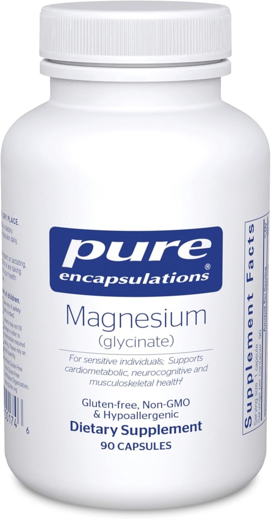 Pure Encapsulations Magnezyum (Glycinate) - Stres Yardım, Uyku, Kalp Sağlığı, Nerves, Kass ve Metabolism* - Magnezyum Glycinate - 90 Capsules
