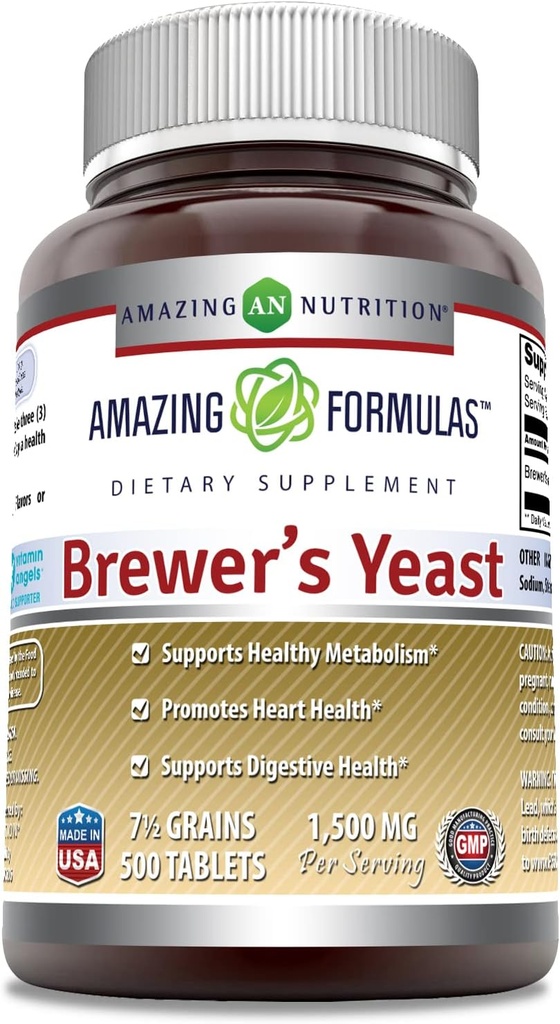 Amazing Formulas Brewers Yeast 1500 mg Per 500 Tabletler Supplement | Non-GMO | Gluten Free | Made in USA