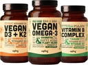 Vegan Omega 3 180 Softgels & Vegan D3 + K2 & Vitamin B Complex Bundle - Plant Based DHA & EPA Λιπαρά Οξέα, 4000 IU Βιταμίνη D3 και 100mcg Βιταμίνη K2, Ουσιώδεις Βιταμίνες Β
