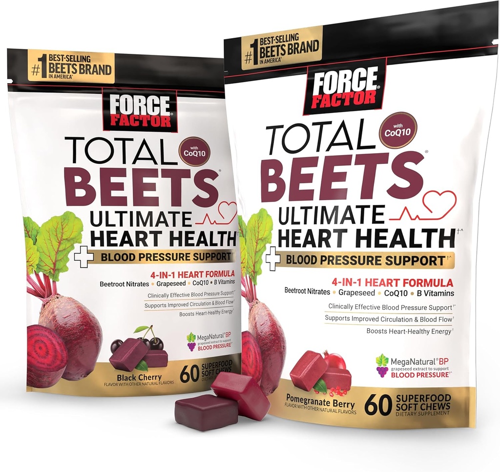 Total Beets Ultimate Heart Health Blood Printing Support Chews with CoQ10, Beet Root Toz, Grape Seed, Blood Pressure Supplement for Circulation & Blood Flow, 120 Soft