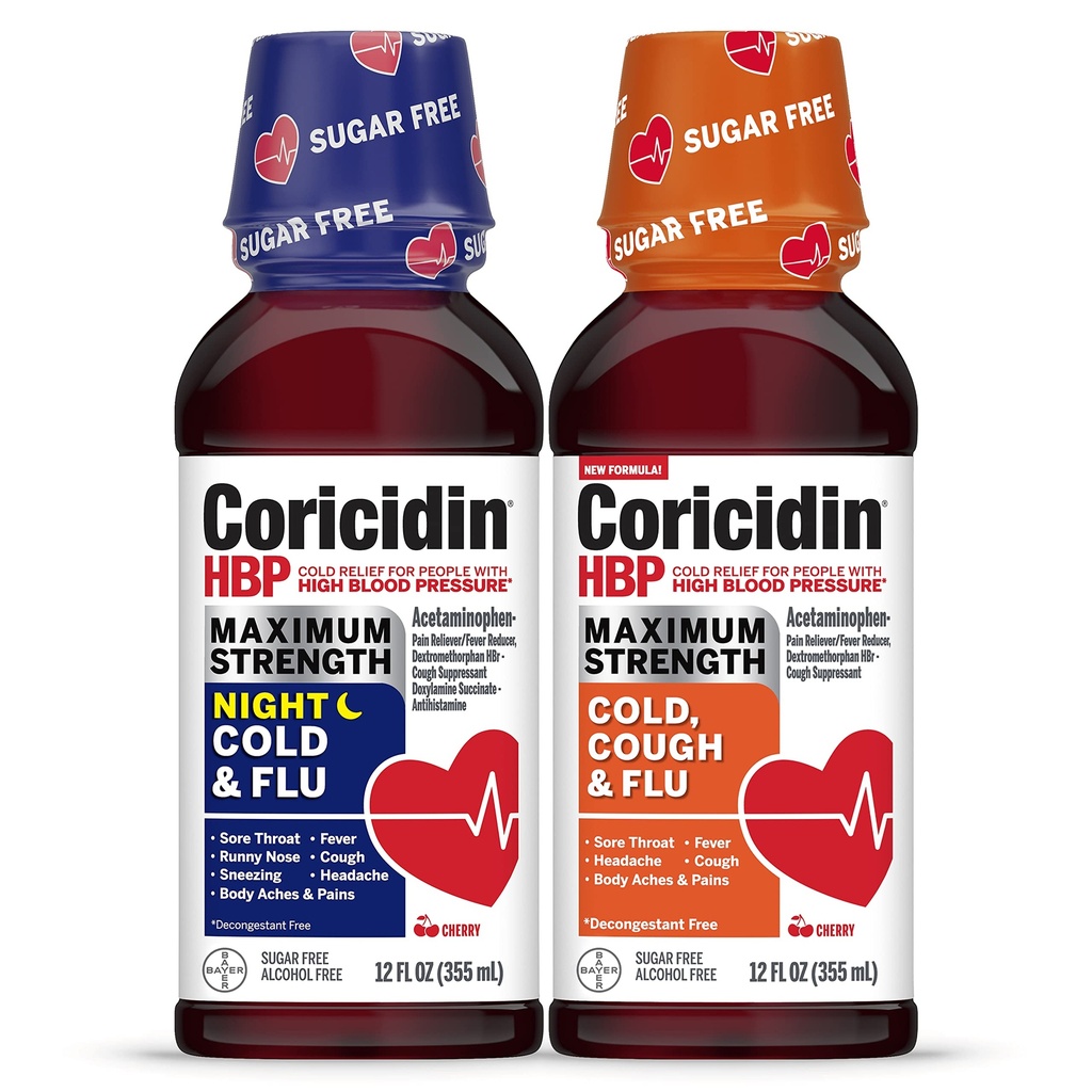 Coricidin HBP maksimum Güçlü Soğuk ve Flu Day & Night Sugar-Free Liquid Twinpack, Yüksek Kan basıncı -12 Fl Oz (Pack of 2) ile Yetişkinler için ücretsiz Soğuk Tıp