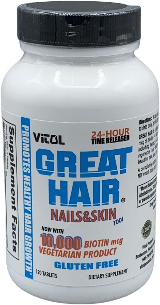 Vitol Μεγάλη Hair Time απελευθερώθηκε 10.000 mcg Biotin, 120 δισκία