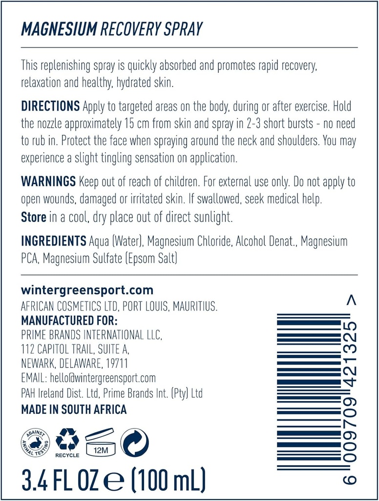 Wintergreen Body Spray, 3.4 fl oz - Hızlı Ağrı Yardımı için Kurtarmak, Cramping ve Kas Kurtarma, Post-Exercise veya Spor Için Sigara Formula,