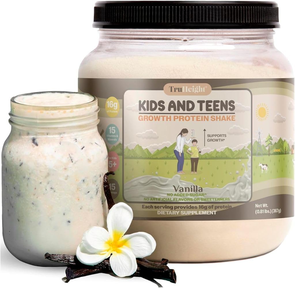 TruHeight Büyüme Protein Shake (Vanilla Ice Cream Flavor, Whey) Çocuklar ve Gençler için Büyüme ve Geliştirme Protein Tozu - Kilo Gelirleri - Pediatrikler tarafından Endorsed, Picky Eater Vitamin, Ages 4+