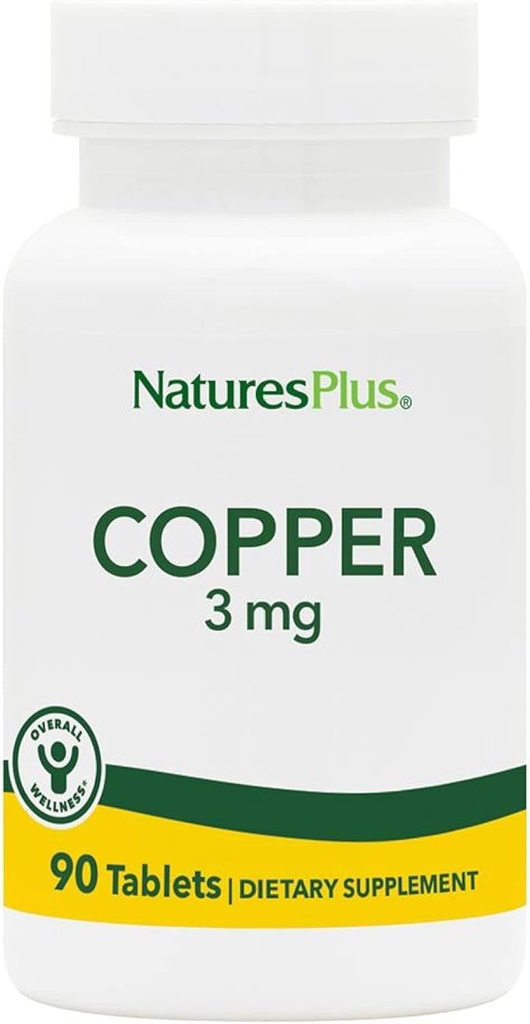 NaturesPlus Copper 3 mg - 90 Tablet - Destekler Genel Wellness - Gluten Free - 90 Hizmetler