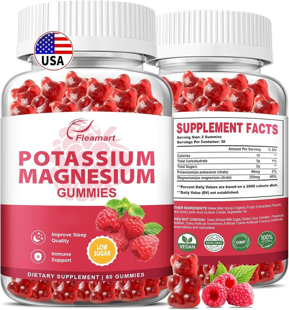 Potasyum 9mg Magnezyum Citrate 250 mg Magnezyum P Kompleks Tamam, Immune Support, 60 Raspberry Gummies 2 Pack Magnezyum Citrate 250 mg Magnezyum P Kompleksi, Immune Support, 60 Raspberry Gummies 2 Pack