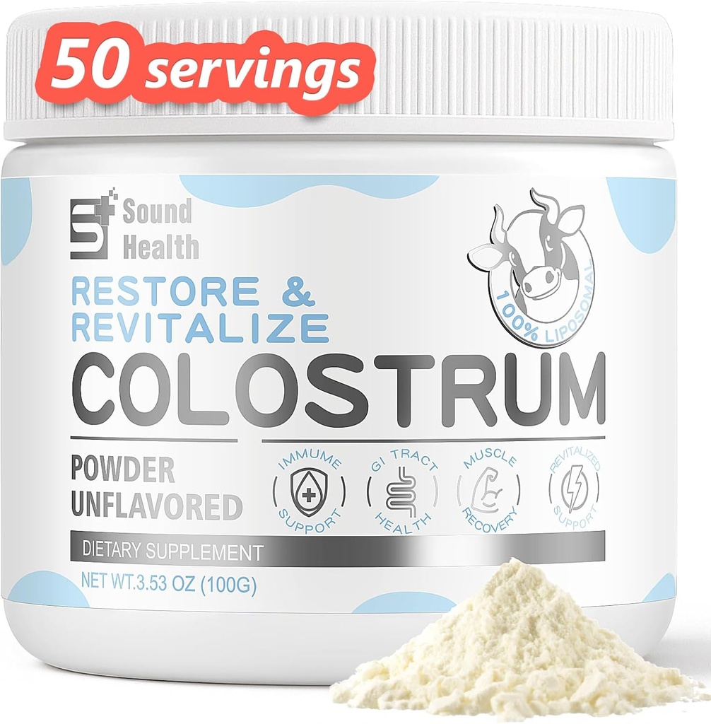 SoundHealth Colostrum Supplement Toz for Humans - Organik Bovine Colostrum Supplement for Gut Health, Saç Büyüme, Güzellik ve Immune Support - Unflavored (146g)