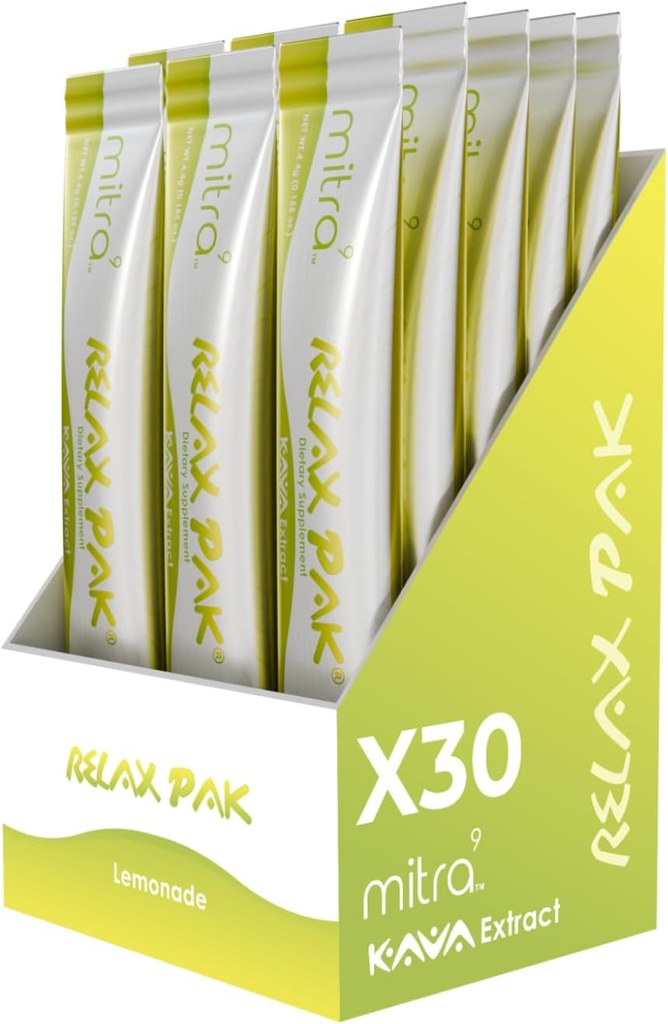 Mitra9 Kava Toz RelaxPak - Lemonade Kava Ekstra Toz Paketleri | Mood Advancedr | Plantive | Doğal Calm & Clarity | Easy Open Single-Serving Stick (30)