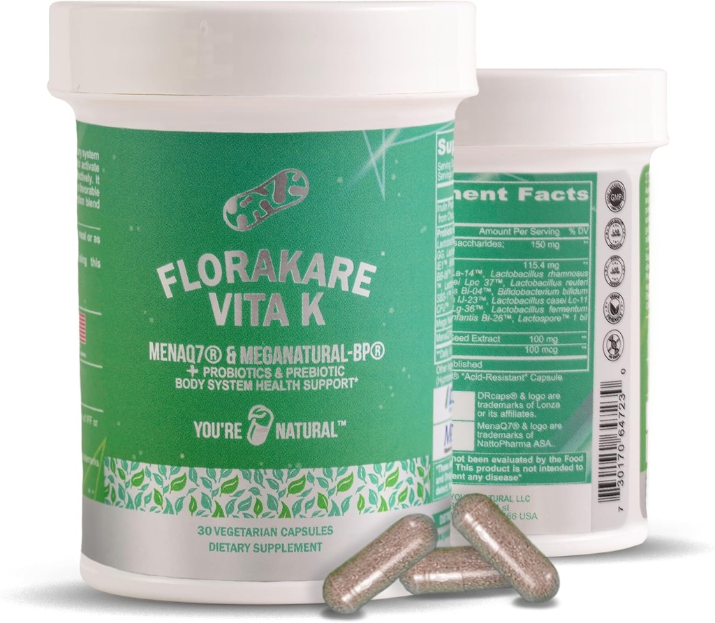 Florakare, Seniors Premium All In One - Bone Health, Blood Flow, Digestive & Gut Support For Women & Men, Vitamin K2, Grape Tohum Ekstraksiyon Plus Lactobacillus And 12 Registered Probiyotiks - 30 Day Supply