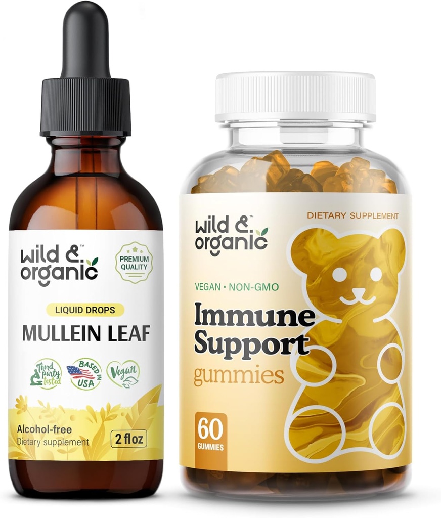 Άγρια & οργανικά Mullein σταγόνες 2 oz & ανοσοποιητικά Gummies υποστήριξης