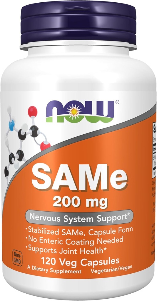 NOW Συμπληρώματα τροφίμων, SAME (S-Adenosyl-L-Μεθειονίνη)200 mg, Υποστήριξη νευρικού συστήματος *, 120 κάψουλες Veg