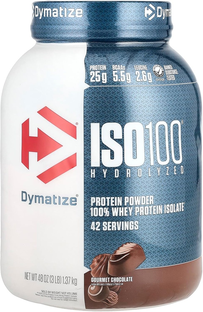 Dymatize ISO100 Hydrolyzed, 100% Whey Protein Isolate, Gourmet Chocolate, 3 lb (1,37 kg)
