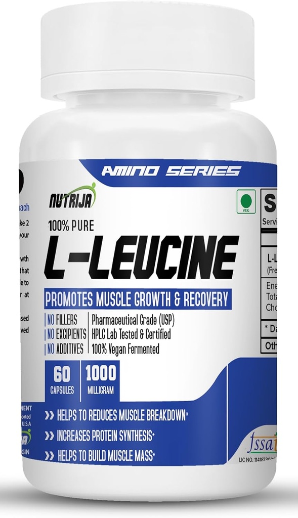 L-Leucine 1000 mg Capsules | Lean Muscle Mass, Muscle Building &Boosting (120 Capsules)