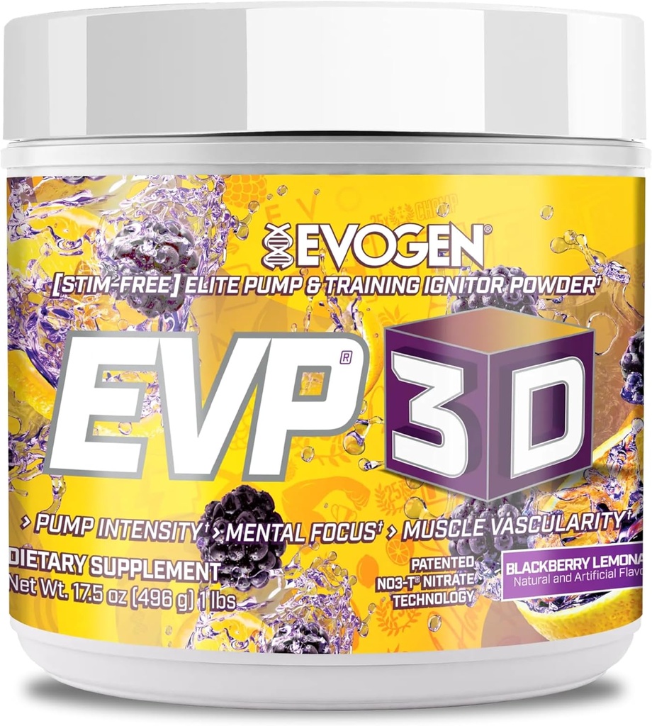 Evogen EVP-3D | Extreme Pre-Workout Pump Ignitor, Arginine Nitrate, Citrulline, Beta-Alanine, Lions Mane | BlackBerry Lemonade | 40 Hizmet