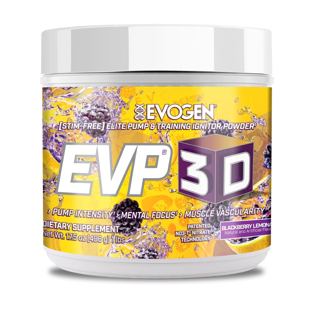 Evogen EVP-3D | Extreme Pre-Workout Pump Ignitor, Arginine Nitrate, Citrulline, Beta-Alanine, Lions Mane | BlackBerry Lemonade | 40 Hizmet