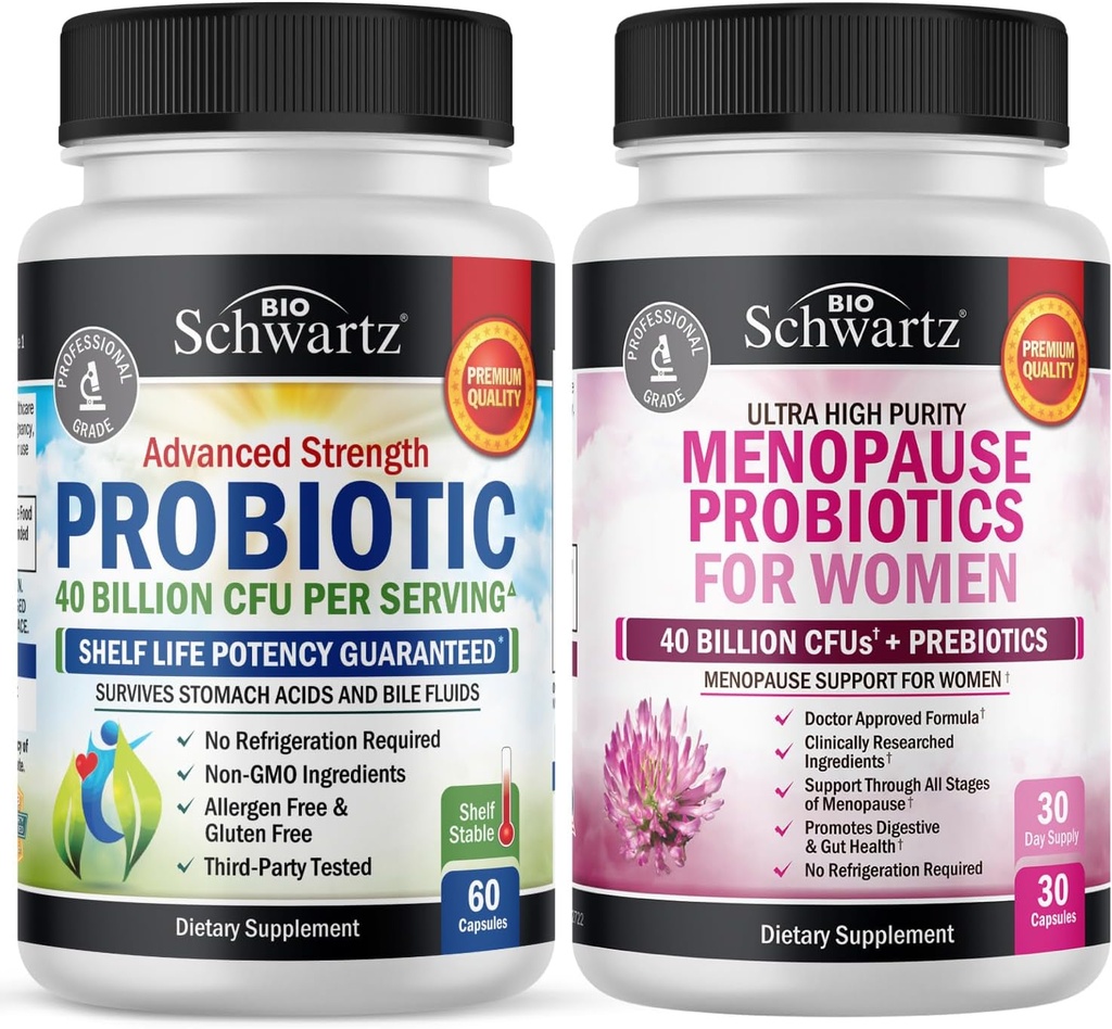 BioSchwartz Probiotic 40 Δισεκατομμύρια CFU 60 Count + Εμμηνόπαυση Προβιοτικά για γυναίκες 30 Count