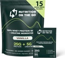 Go Whey proteini, 25g proteini + 5g Kretine – Single-Serve Travel Protein Toz – Vanilla (15-Pack)