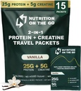 Go Whey proteini, 25g proteini + 5g Kretine – Single-Serve Travel Protein Toz – Vanilla (15-Pack)