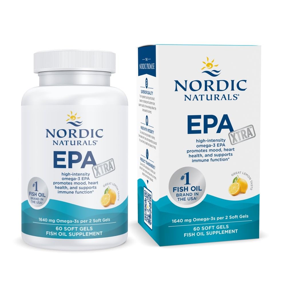 Kuzey Naturals EPA Xtra, Limon - 60 Soft Gels - 1640 mg Omega-3 - Pozitif Mood, Kalp Sağlığı ve Sağlıklı Immunity - Non-GMO - 30 Hizmet
