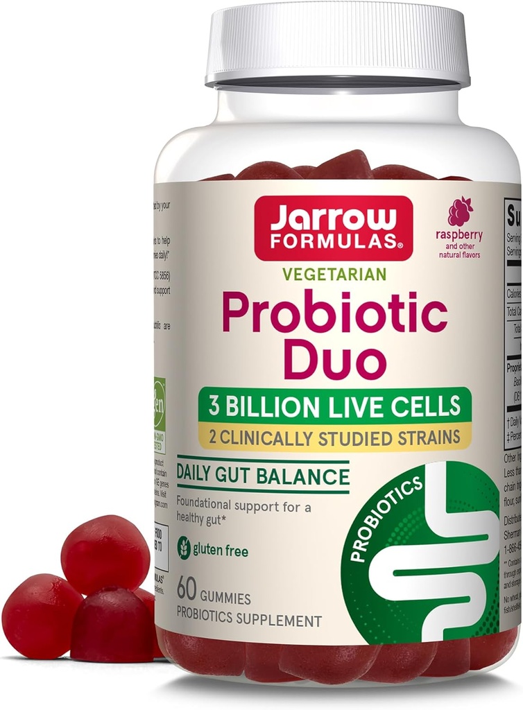 Jarrow Formulas® Probiyotik Duo, Immune Health ve Digestive Support için 3 Milyar Canlı Hücre Tamam, 60 Raspberry Flavor Probiyotik Gummies, 30 Day Supply