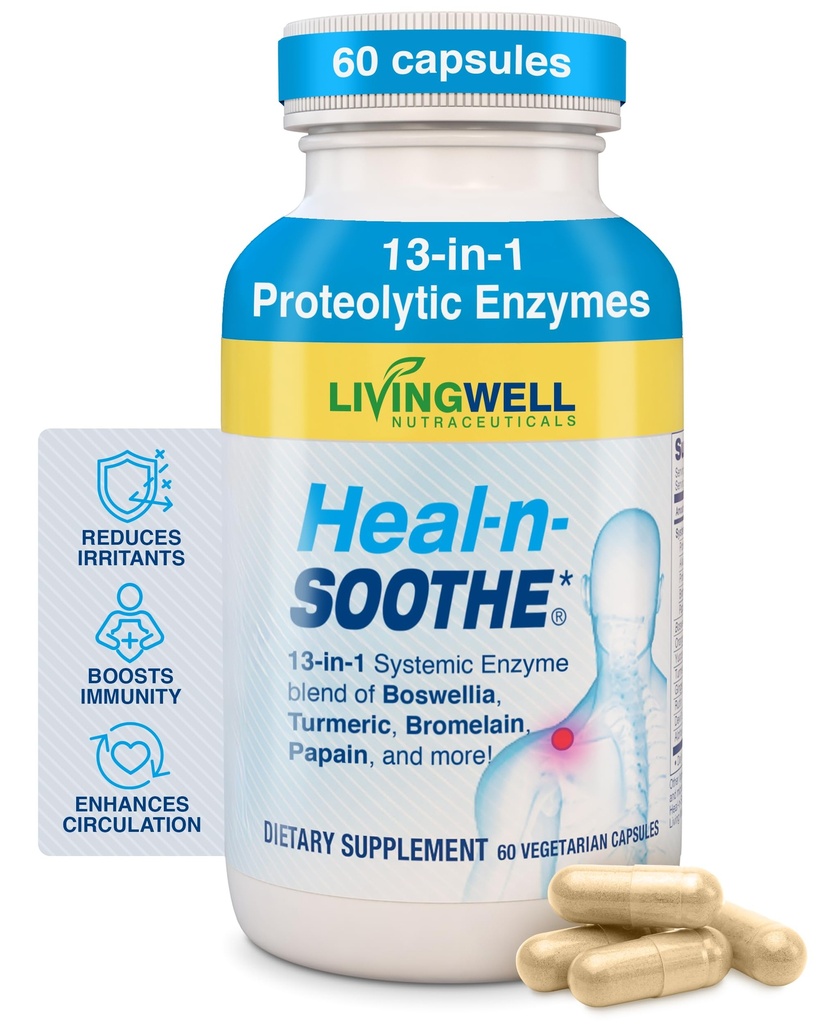 HEAL-N-SOOTHE Ortak Destek Supplements - Bromelain & Papain gibi Proteolytic Enzymes, Boswellia, Turmeric & Ginger- Supports Protein Digestive Function & Body Defense Wellness- 60 Count (1 Pack)