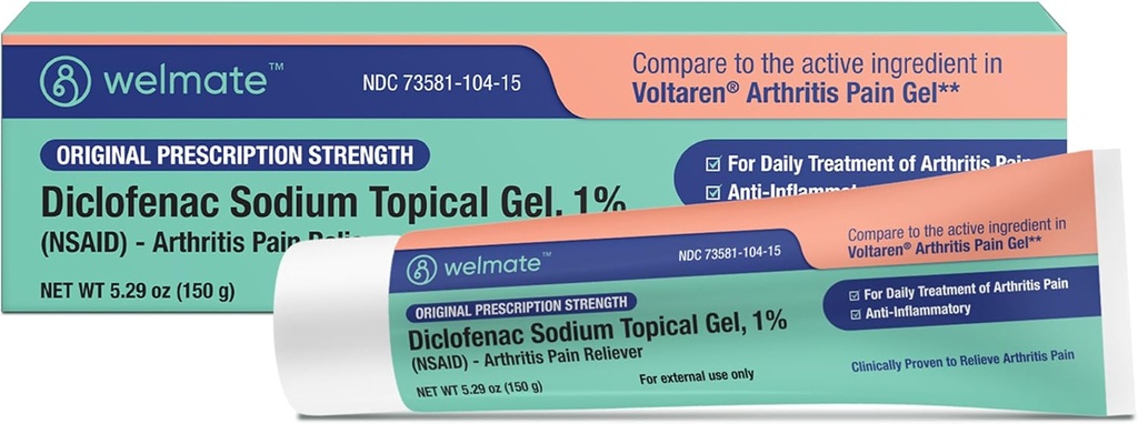 WELMATE - Diclofenac sodyum Topical Gel% 1 (5.29 oz) - Arthritis Pain Reliever & Mobility Aid - Ağrı Yardımı/Gelin
