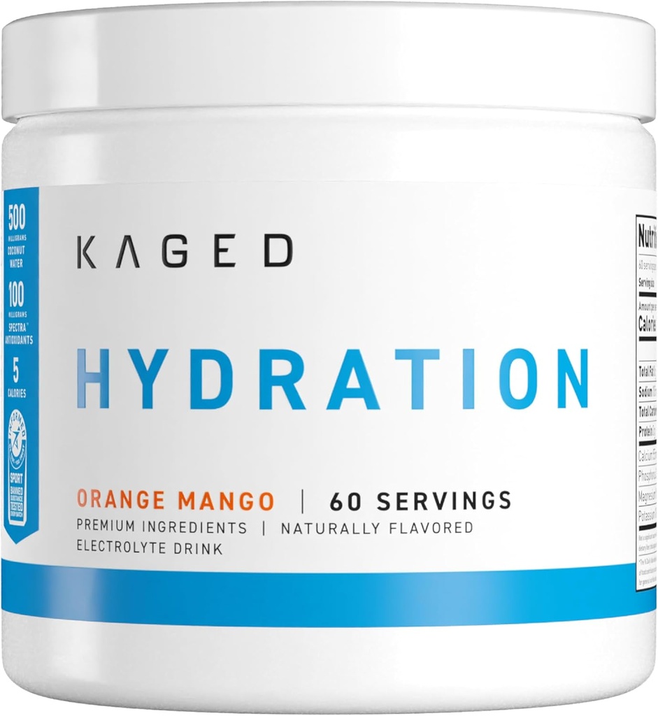 Kaged Hydration Electrolytes Powder | Orange Mango | Hydra-Charge Sports Drink Mix | Pre, Post, Intra Workout | Low Carb, Vegan, Gluten Free | Supplements for Men & Women | 60 Servings