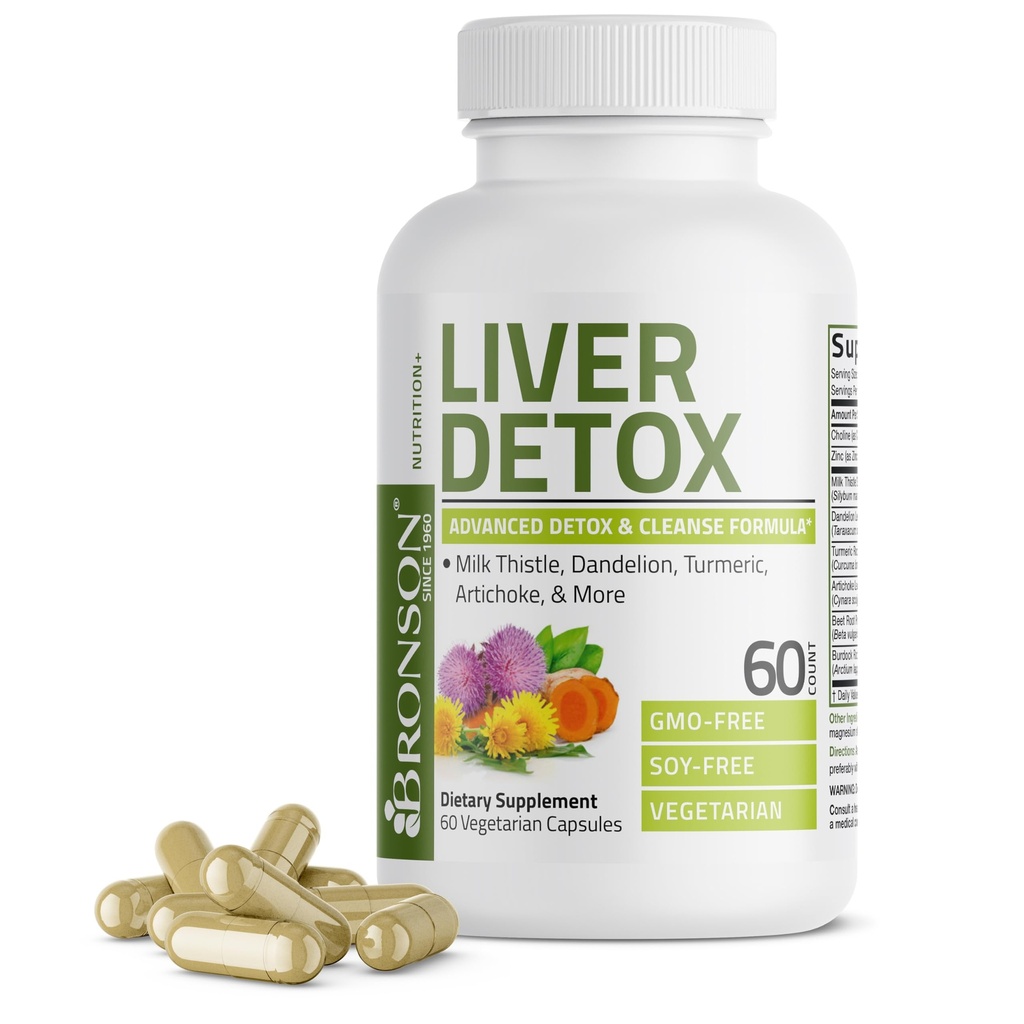 Bronson Liver Detox Advanced Detox & Cleansing Formula υποστηρίζει τη λειτουργία του ήπατος υγείας με γαϊδουράγκαθο γάλακτος, εκχύλισμα δαντελίων, κουρκουμά, φύλλο Artichoke & More, μη ΓΤΟ, 60 κάψουλες χορτοφάγων