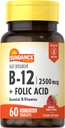 Sundance Fast Dissolve Vitamin B-12 | Folic Acid | 250006 | 60 Kont | Natural Berry Flavor | Vegetarian, Non-GMO ve Gluten Free Supplement