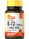 Sundance Fast Dissolve Vitamin B-12 | Folic Acid | 250006 | 60 Kont | Natural Berry Flavor | Vegetarian, Non-GMO ve Gluten Free Supplement