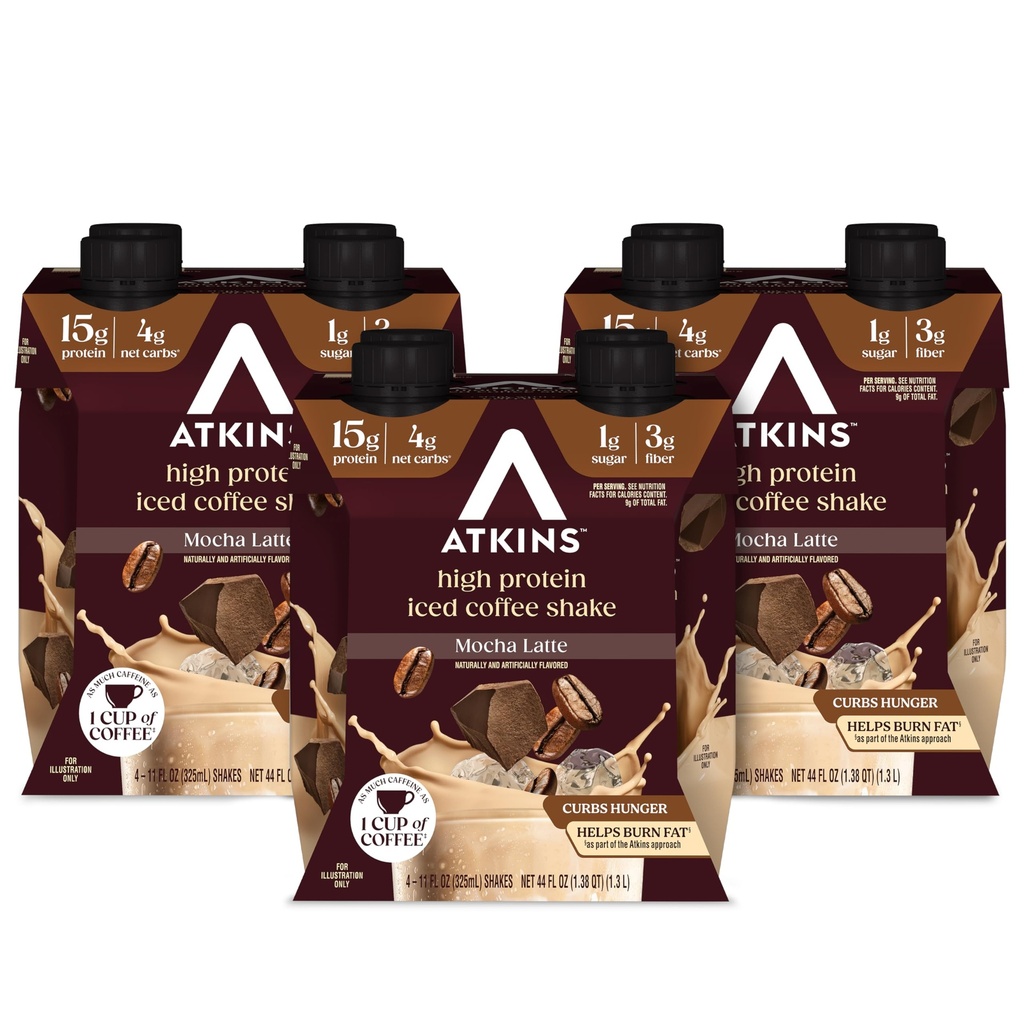 Atkins Mocha Latte Iced Coffee Flavored protein Shake, High protein, Low Glycemic, Low Carb ve Low Sugar Shakes, Keto-Friendly, 12 Pack