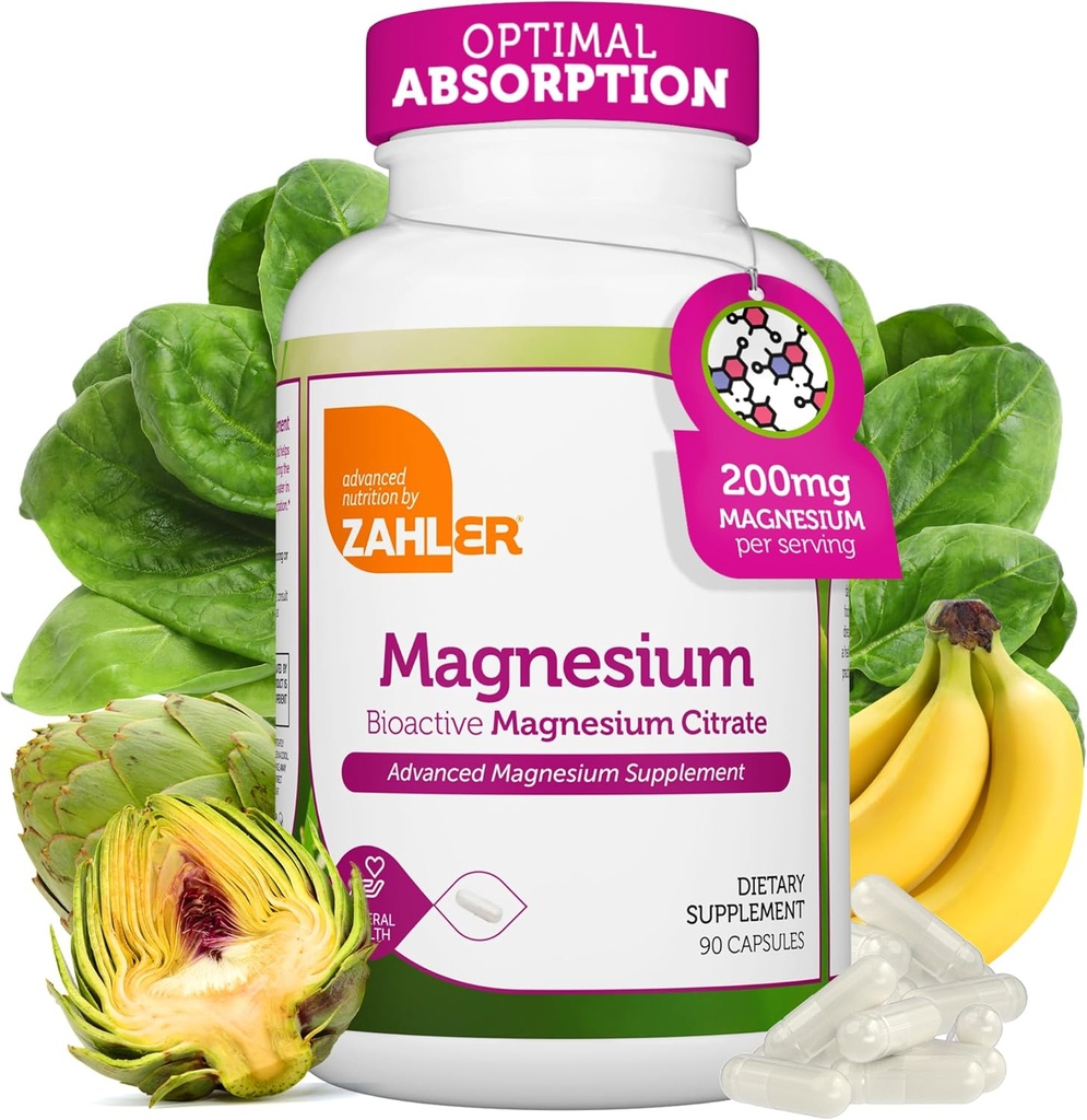 Zahler - Magnezyum Supplement Capsules 200 mg (90 Kont) Max Abors için Biyoaktif Magnezyum Citrate - Erkekler ve Kadınlar için Doğal Magnezyum Mineral - En İyi Magnezyum Tamamları