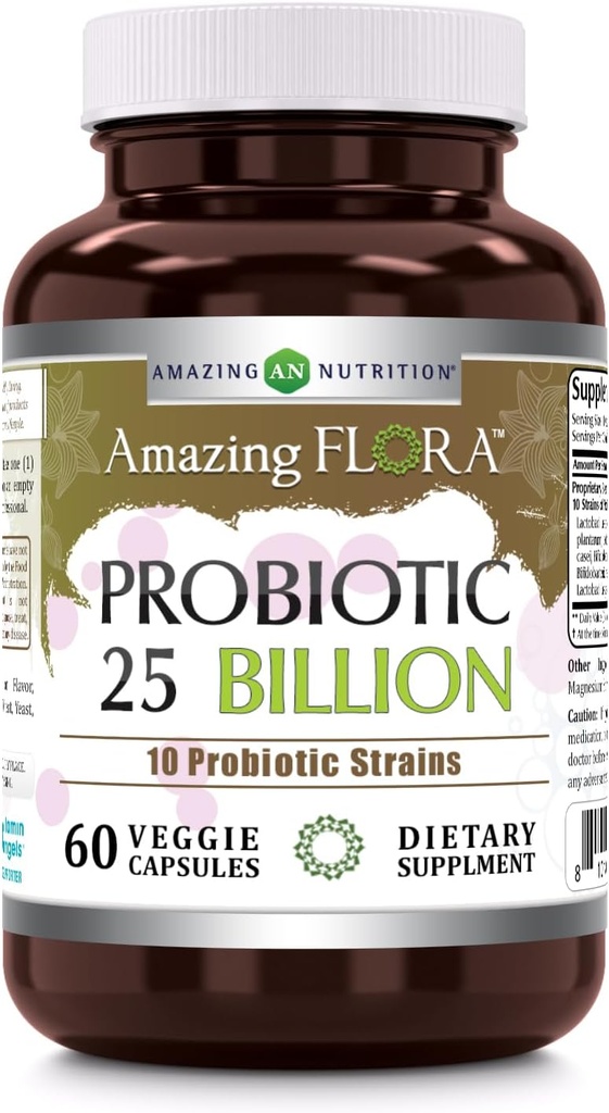 Amazing Flora Probiyotik Supplement | 25 Milyar-10 Strains | 60 Veggie Capsules | Non-GMO | Gluten-Free | Made in USA
