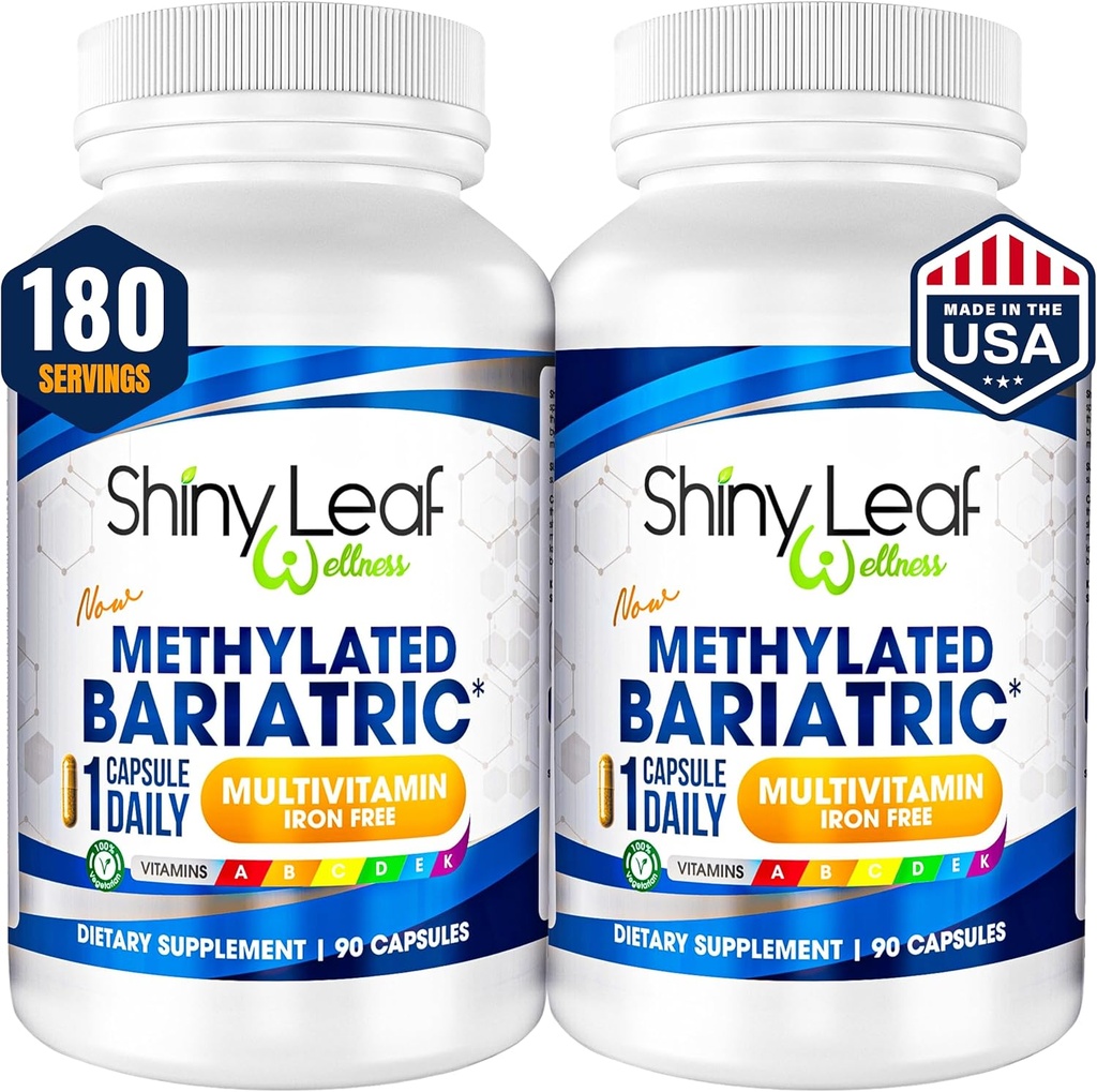 Shiny Leaf Torchated Bariatric Multivitamin Without Iron – Vitamins for Gastrik Bypass & arms, 1 Daily Capsule W Metilated Folate, B12, A, C, D, K & More. Vegetarian, Soy-Free, USA Made (180 Ct.)