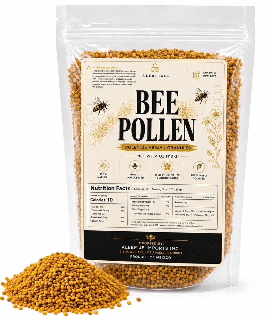 | Pure Bee Pollen 4oz (113g)|% 100 Bee Pollen Granules | Polen de Abeja 100% Natural | All Natural Supplement.