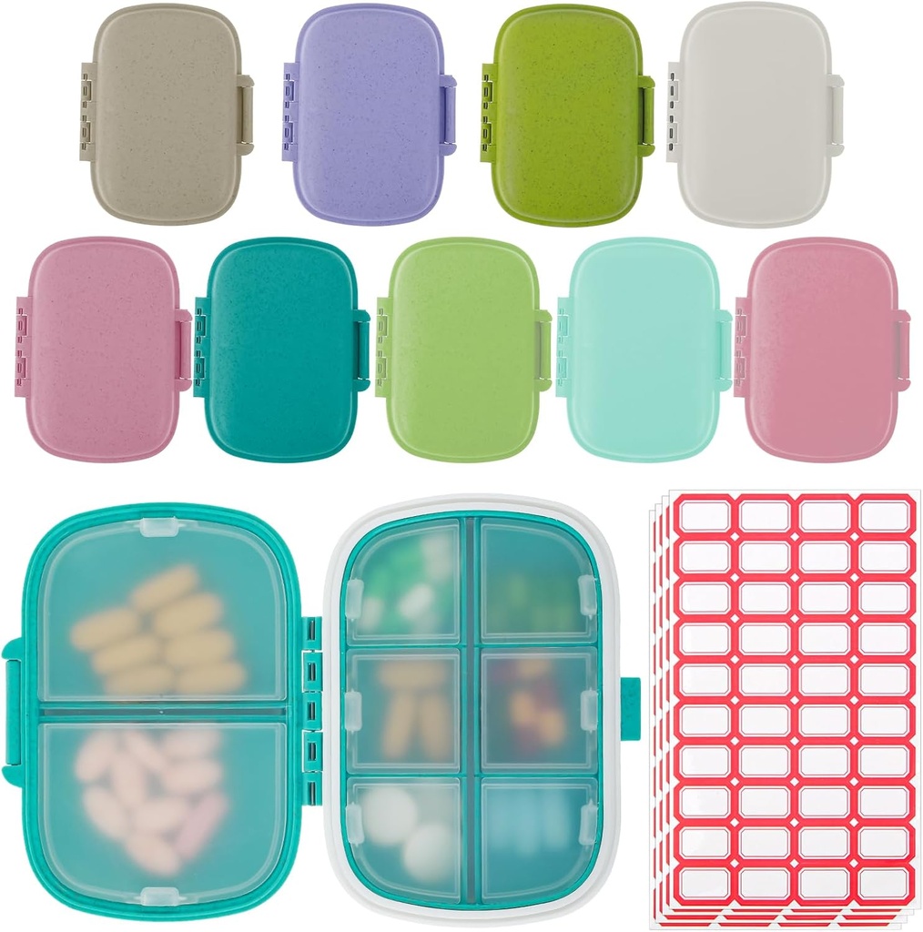 9 Pack Travel Pill Organizer 8 Karşılaştırmalı Portreatif Pill Case Small Pill Box for Pocket Purse Daily Pill Konteyner Tıp Vitamini Fish Oil Supplement Storage
