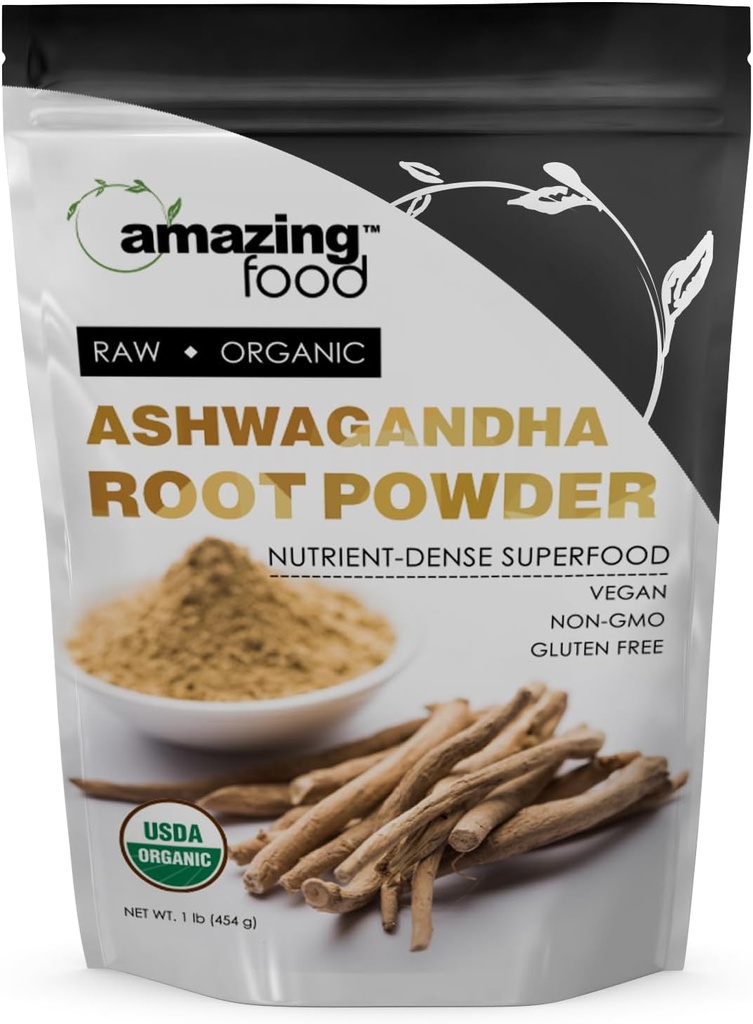 Amazing Food Ashwagandha Root | 1 Lb Toz | USDA sertifikalı Organik Supplement | Vegan | Non-GMO | Gluten Free | Made in USA