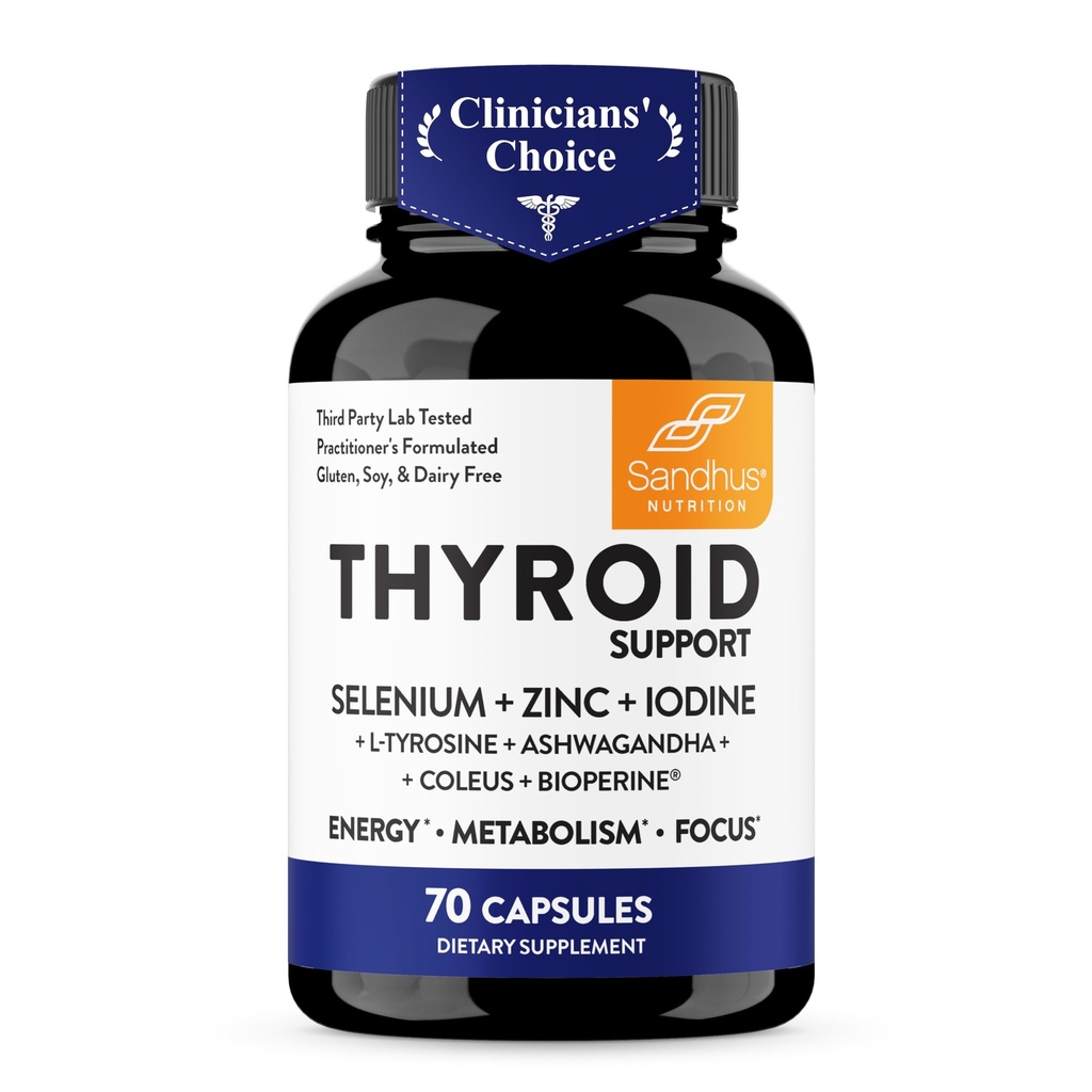 Sandhu'nun Tiroid Destek Kompleksi Selenium, çinko, Iodine, L Tyrosine, Ashwagandha | Kadın ve Erkekler için Saf Sağlık Tamam |70, 35 Gün Supply