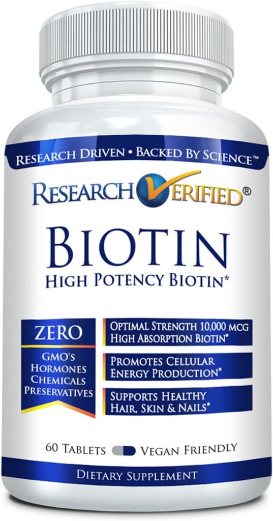 Araştırma Gerçekleştirilmiş Biotin - Tamamlanmış Saç, Cilt ve Nail Sağlığı için Pure Biotin Ekstra Kuvvet 10.000 660 - ABD'de Yapılan 60 Vegan Tablet
