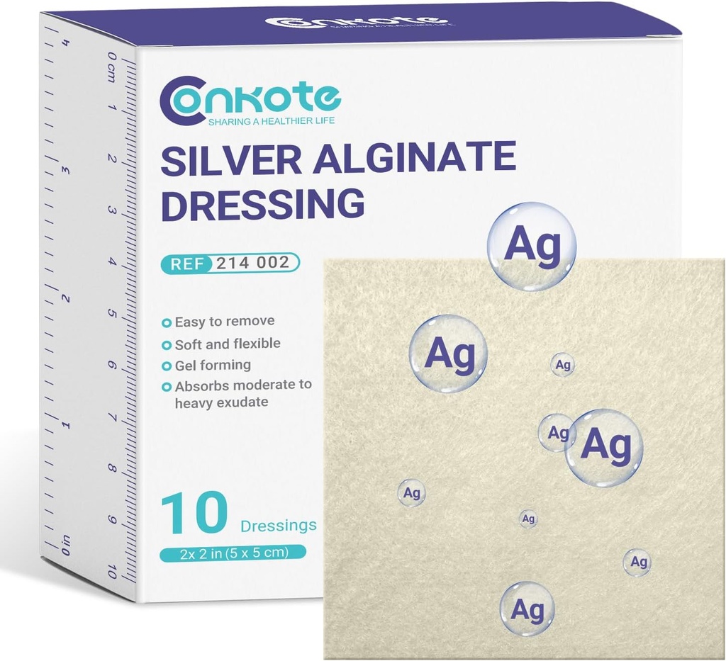 Conkote Silver Alginate Wound Dressing Pads 2” x 2”, 10 Pack, Μη Stick Padding Ag Patches, Πολύ απορροφητικό για την πίεση Ulcer, Bed Sore και Diabetic Foot Ulcer