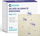 Conkote Silver Alginate Yara Giying Pads 2" x 2", 10 Pack, Non-Stick Padding Ag Patches, Highly Absorbent for Printing Ulcer, Bed Sore and Diabetic Foot Ulcer
