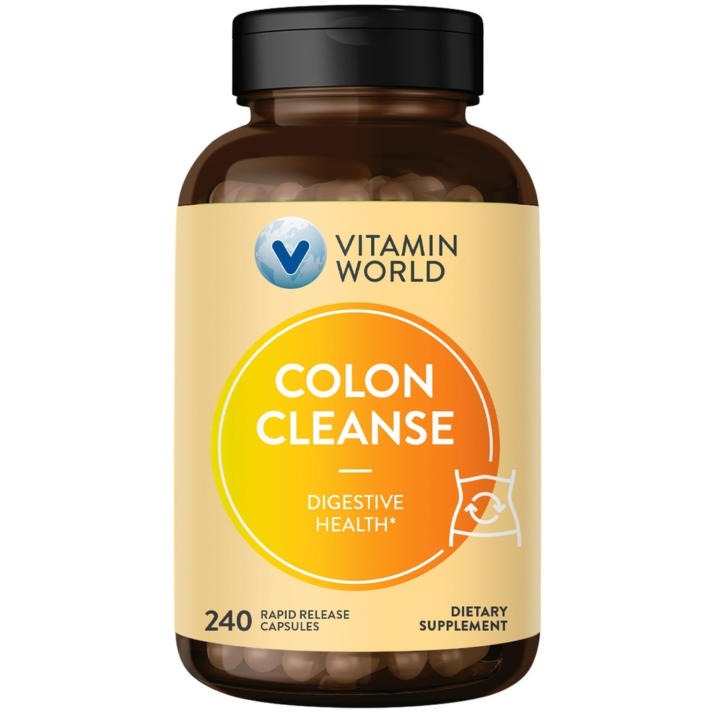 Vitamin World Colon Cleanse - 240 κάψουλες, Gut Detox με Psyllium Husk, Senna, Probiotics, Διατροφική Ίνες & Φυτική Blend – Υποστηρίζει δυσκοιλιότητα ανακούφιση, Digestive Υγεία & Κανονικότητα, Χωρίς γλουτένη